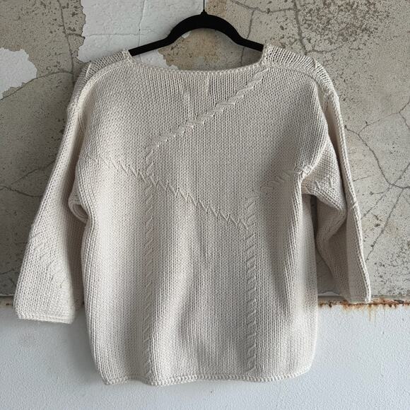 Handknit Cardigan Womens S/M Ivory Cotton Chunky Knit Sweater Oversized Buttons - Picture 7 of 7
